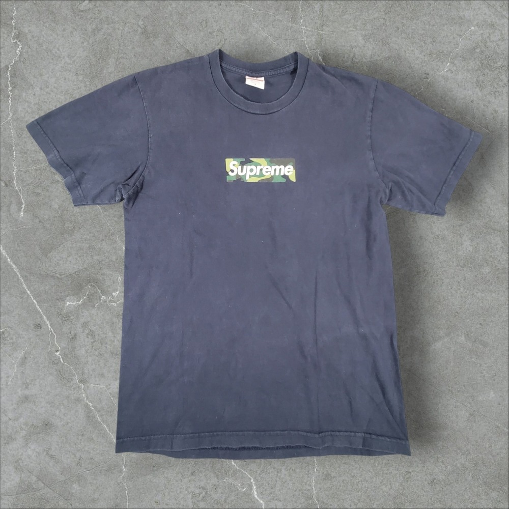 Supreme T-Shirt Mens Small Navy Camo Box Logo Short Sleeve Streetwear Tee